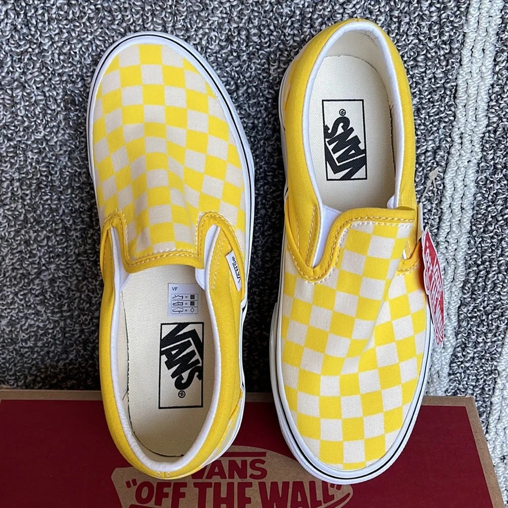 Vans Classic Slip-On Checkerboard Cyber Yellow True White Men’s - Picture 13 of 16